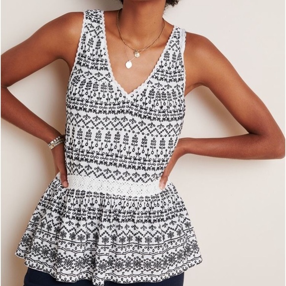 Anthropologie Maeve Cammie Embroidered Peplum Top - Picture 3 of 6